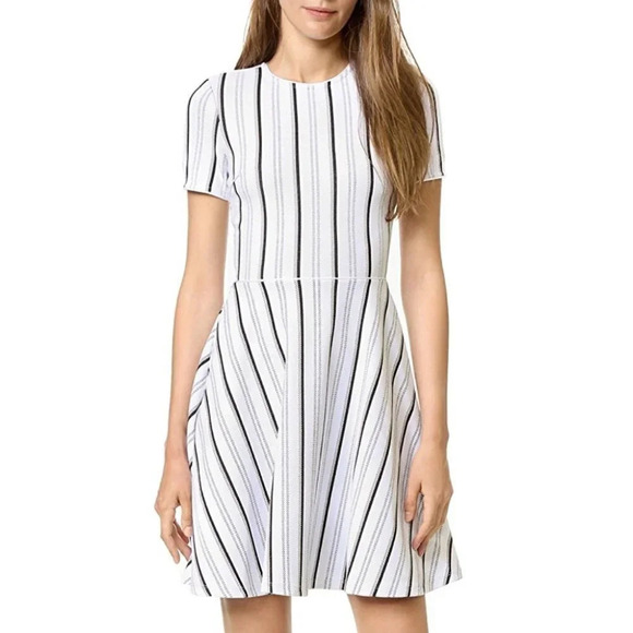 Opening Ceremony NYC Striped Fit & Flare Dress Womens Size XS Gray White Black - Picture 14 of 15